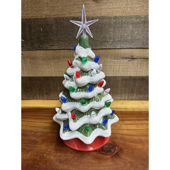 Ceramic Lighted LED Christmas Tree Battery Operated Lights Up 12” - Picture 6 of 7